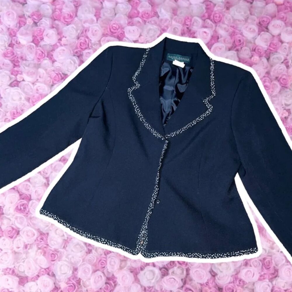 Vintage Blazer Dark Academia Office Siren Harve Benard Polka Dot Ruffle Trim Vtg